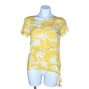 Lauren Conrad Yellow Tropical Hawaiian Light Blouse With Side Tie